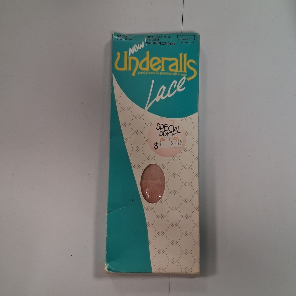 Vintage NOS Underalls Lace Pantyhose & Panties All In One Blush Pink A-B